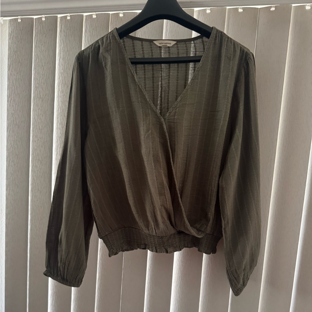 Lucky Brand Olive Green Wrap Blouse